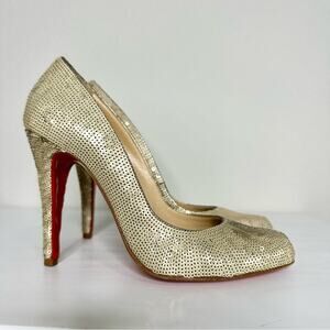 Christian Louboutin Decollete 100 Gold Sequin Pumps Size 37